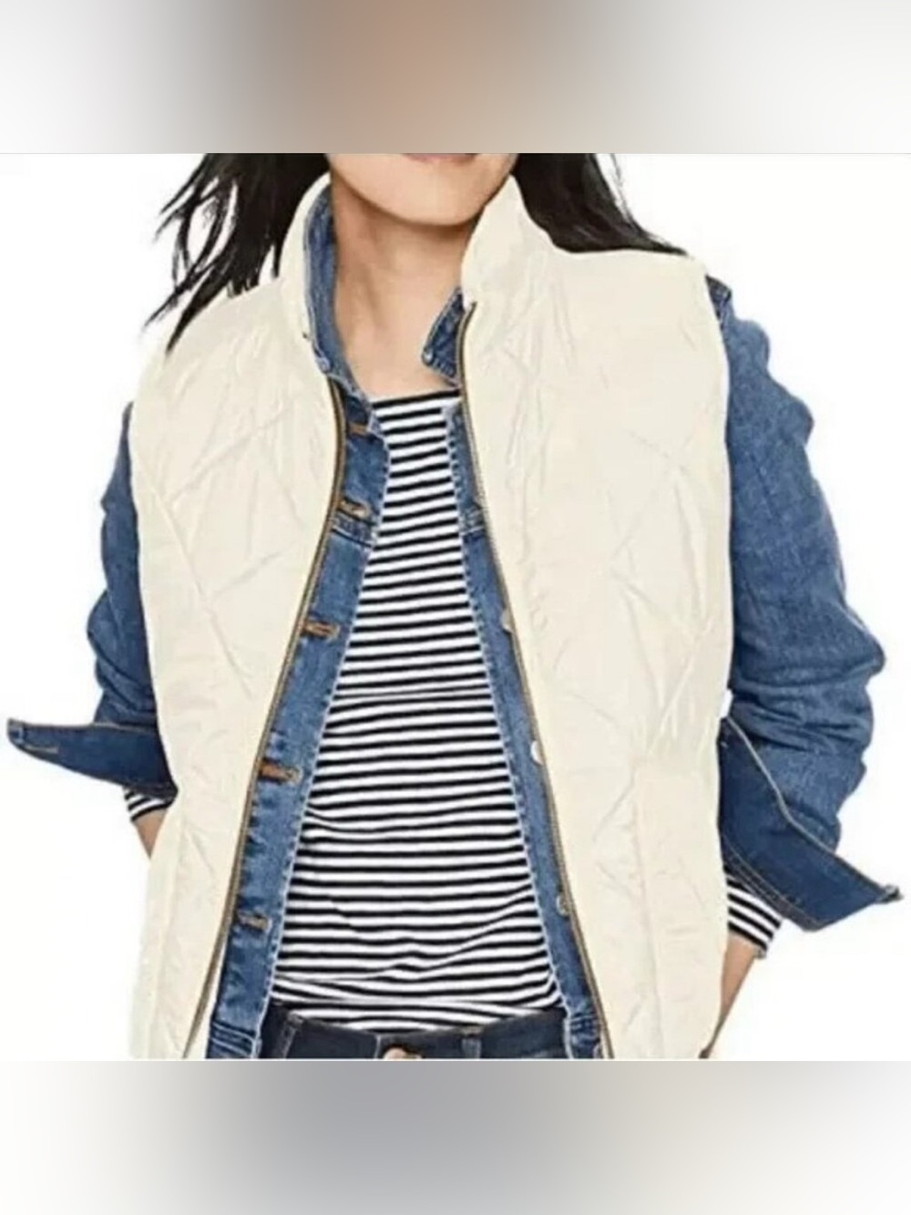 J Crew Off White Quilted Vest